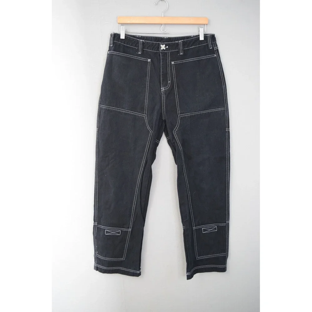Liquid Lagoon Mens 30x34 Black Denim Contrast Stitch Carpenter Pants Skater